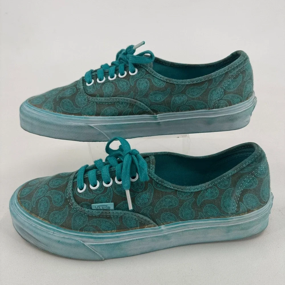 Vans Off the Wall Sneakers UNISEX Green Paisley Lace Up Shoes SIZE M8 W9.5